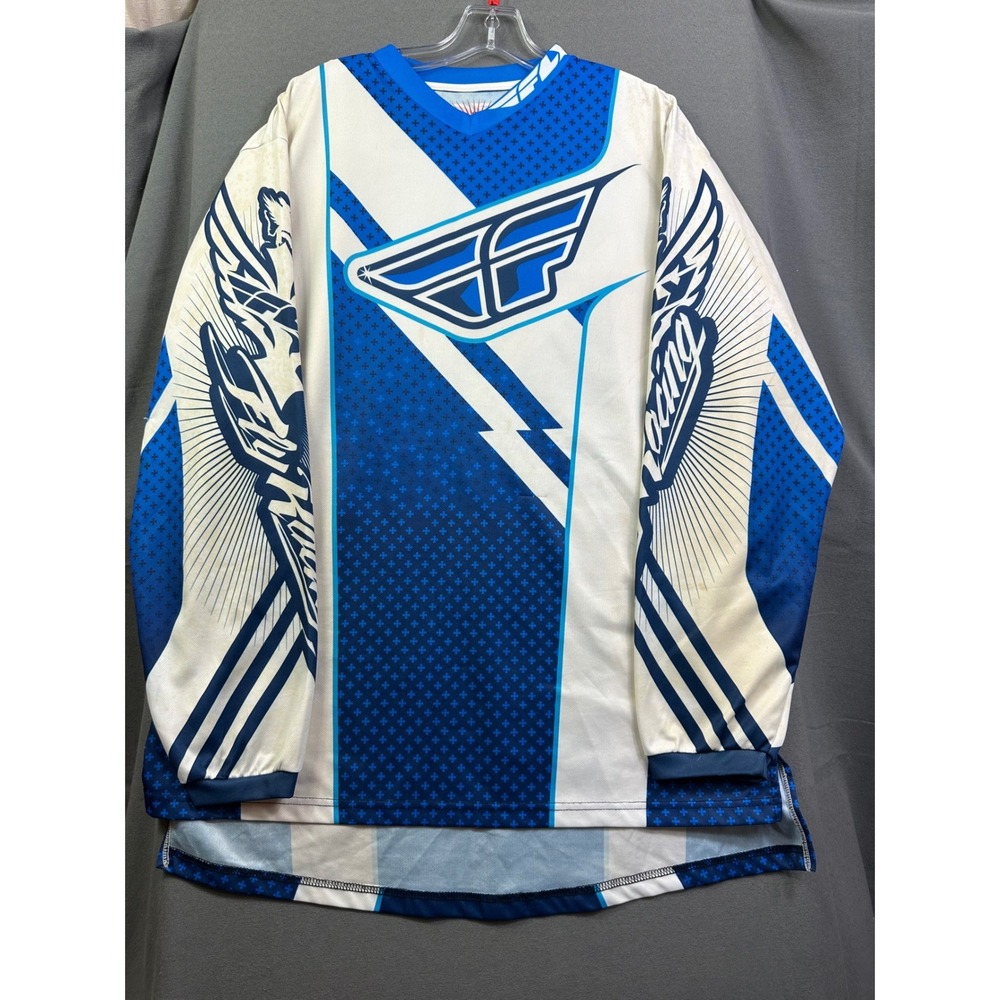 VTG Fly Racing Motocross Jersey Men XL Blue White Long Sleeve MX Off-Road Gear